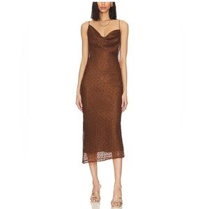 NEW House Of Harlow Massima Lace Asymmetrical Brown Dress Retail $140 Size M